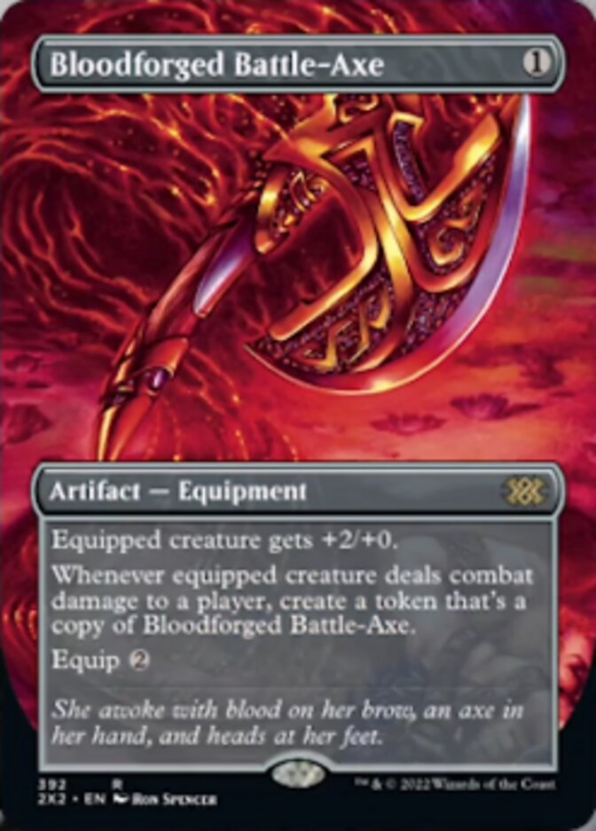 Bloodforged Battle-Axe (Borderless Alternate Art) [Double Masters 2022] | North Valley Games