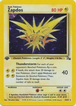 Zapdos (15/62) (Cosmos Holo) [Fossil 1st Edition] | North Valley Games