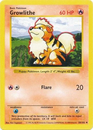 Growlithe (28/102) [Base Set Shadowless Unlimited] | North Valley Games