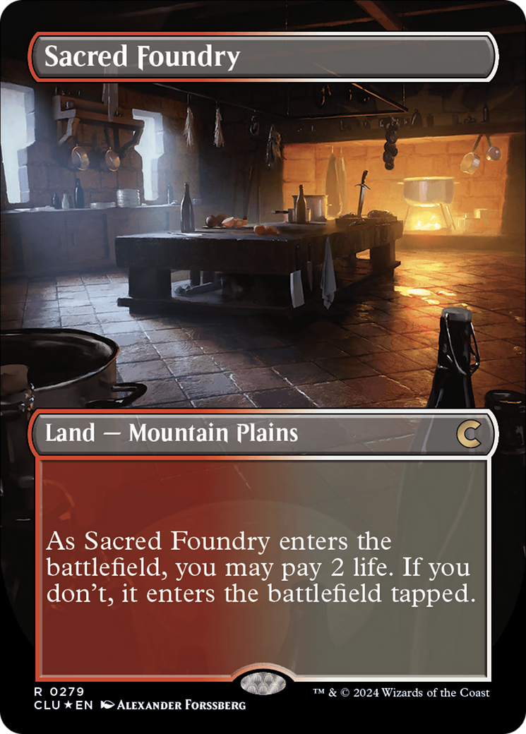 Sacred Foundry (Borderless) [Ravnica: Clue Edition] | North Valley Games