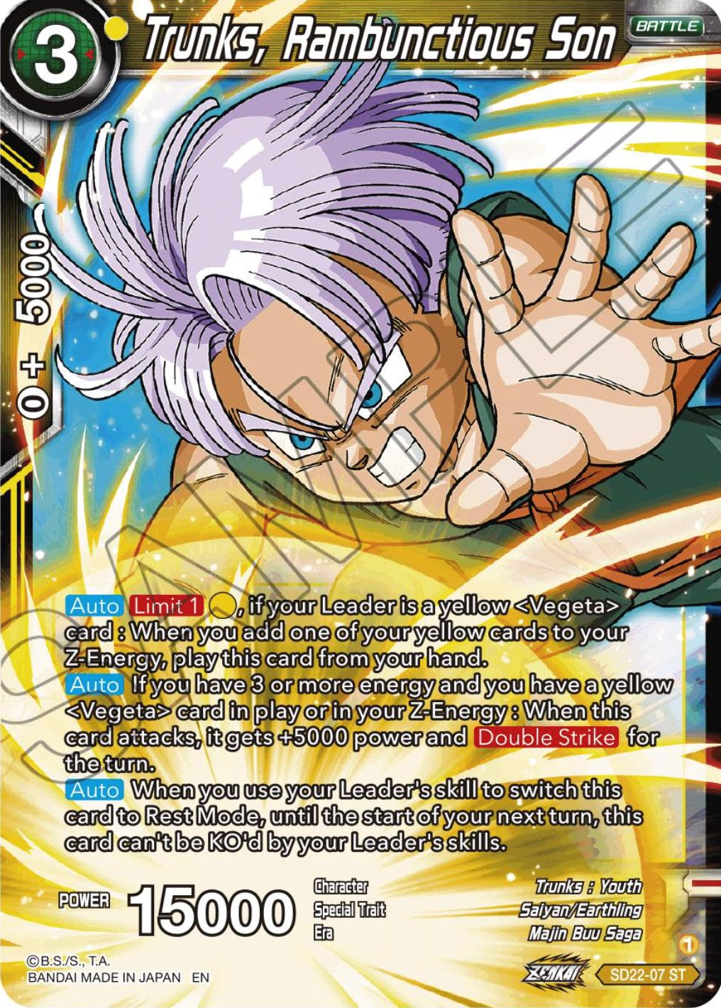 Trunks, Rambunctious Son (Starter Deck Exclusive) (SD22-07) [Power Absorbed] | North Valley Games