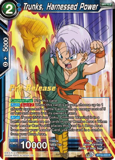 Trunks, Harnessed Power (BT16-033) [Realm of the Gods Prerelease Promos] | North Valley Games