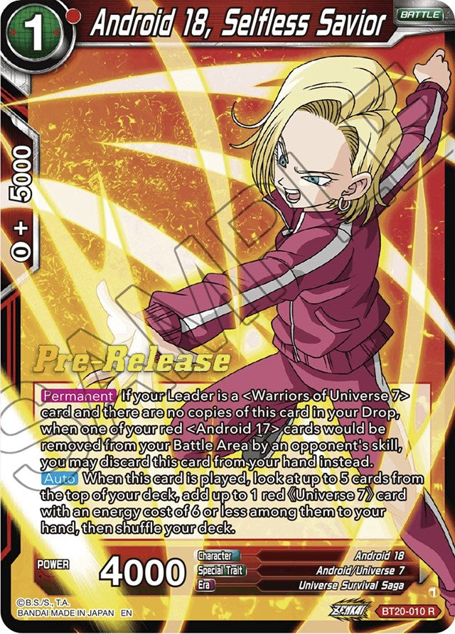 Android 18, Selfless Savior (BT20-010) [Power Absorbed Prerelease Promos] | North Valley Games