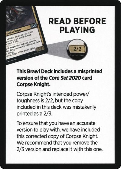Corpse Knight Reminder Card (Knights' Charge Brawl Deck) [Core Set 2020 Tokens] | North Valley Games