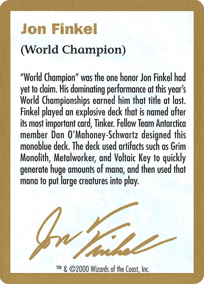 Jon Finkel Bio [World Championship Decks 2000] | North Valley Games