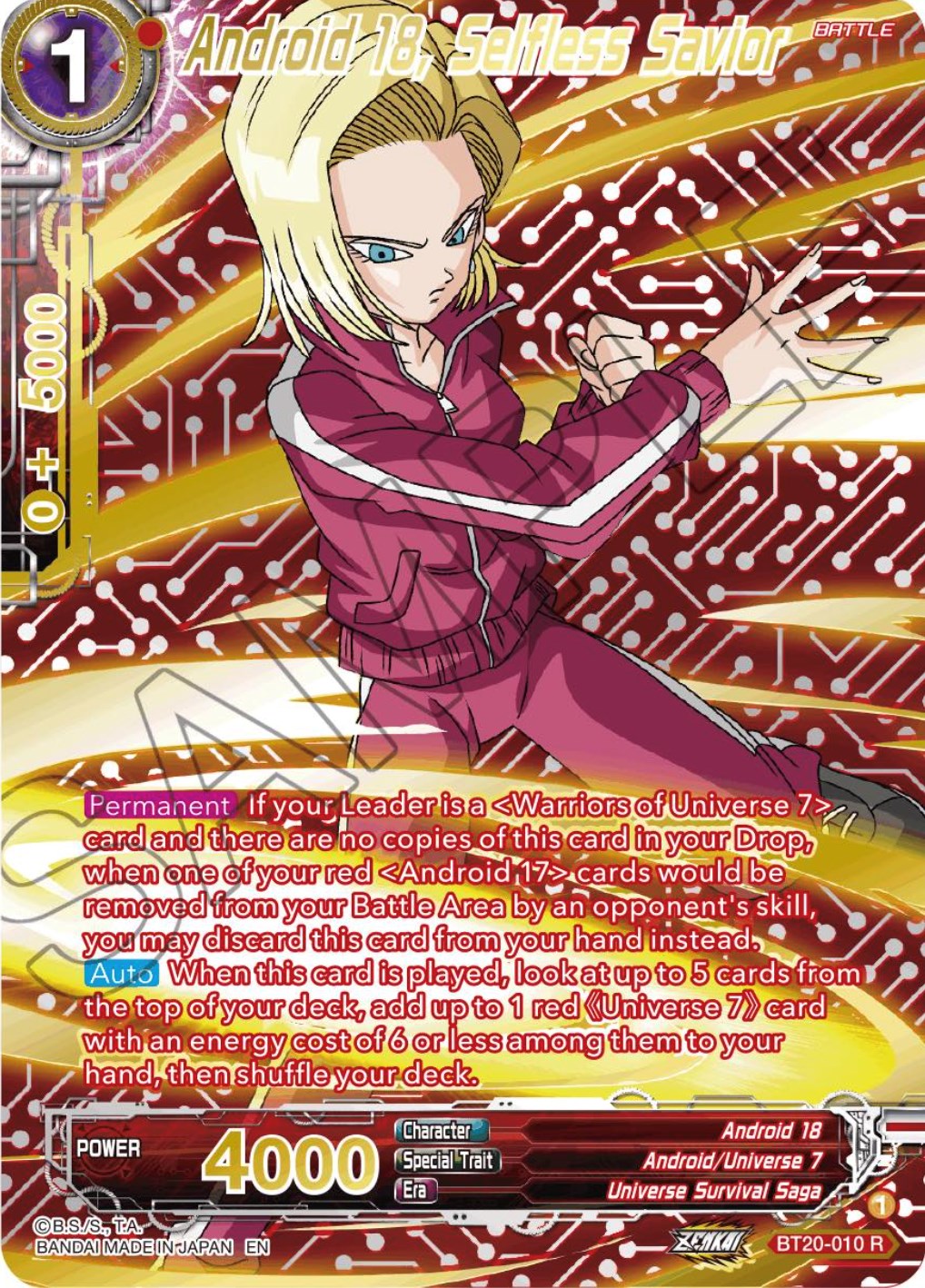 Android 18, Selfless Savior (Gold-Stamped) (BT20-010) [Power Absorbed] | North Valley Games